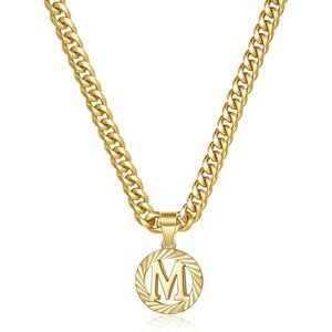 Gold Initial Necklace 14K Gold Plated Monogram Letter Pendant Cuban Chain Jewelr